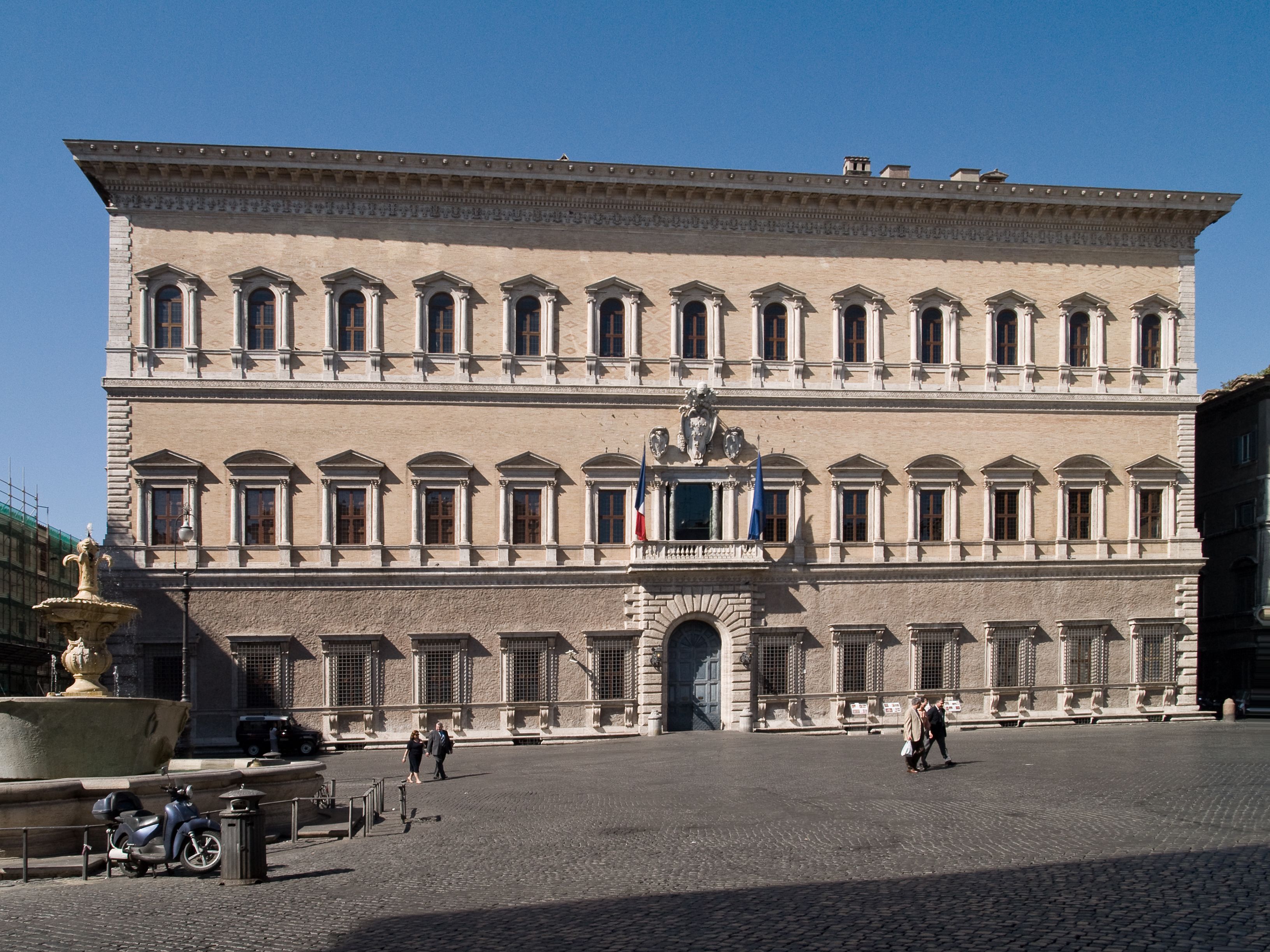 The exterior of the Palazzo Farnese, in Rome.