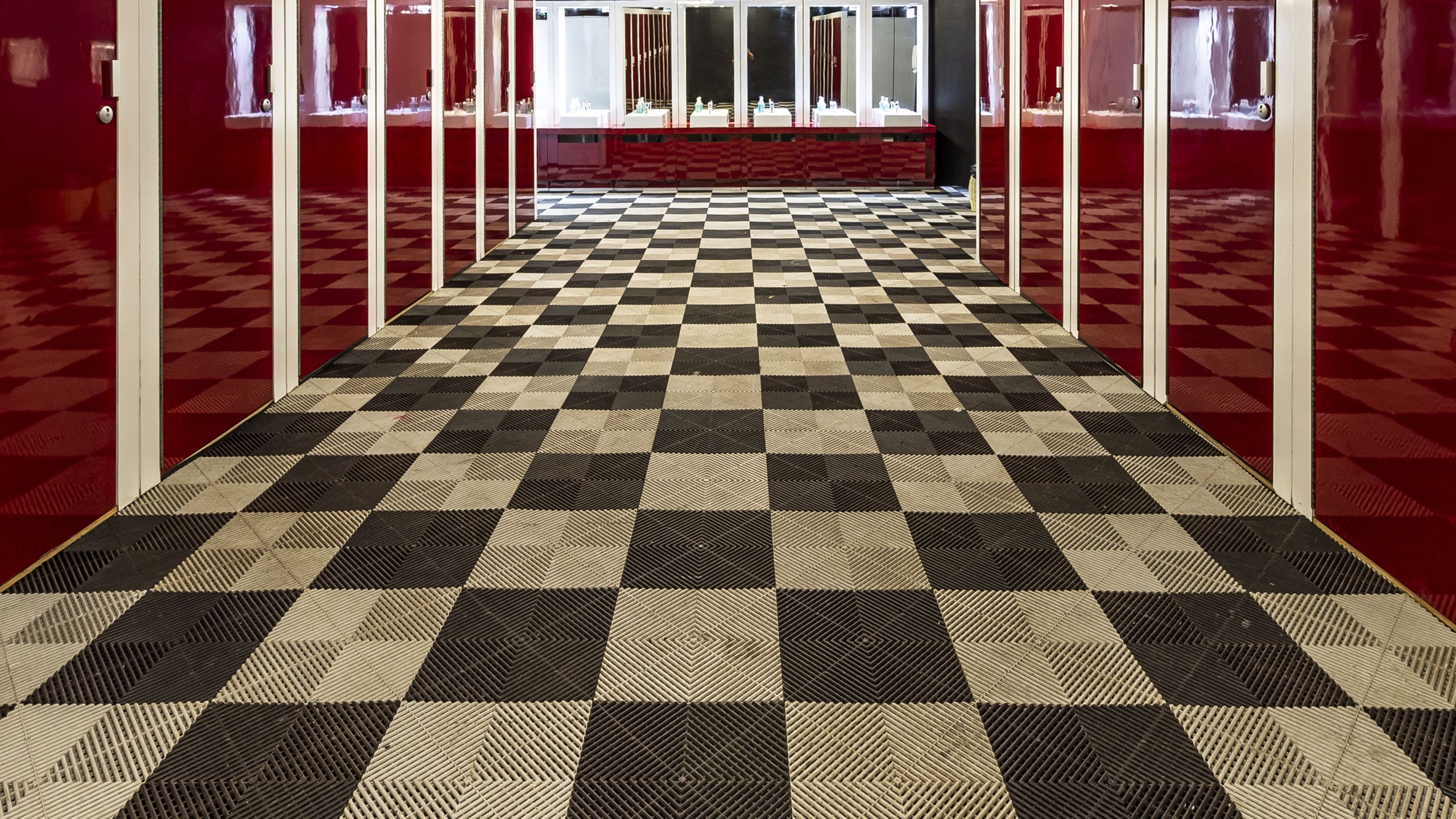 Black and white rubber tiling on the site of West Side Story on Sydney Harbour 2019