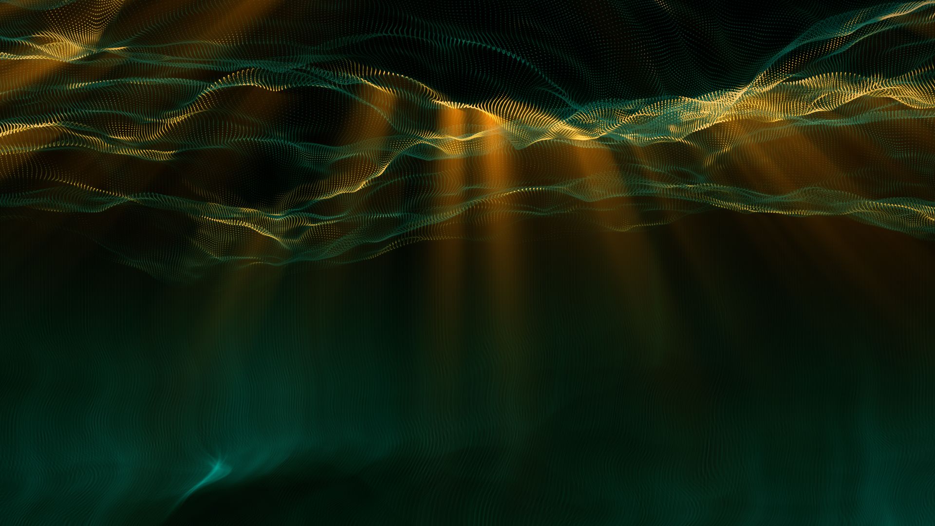 A digital rendering of a green underwater seascape, with light pouring in from above.